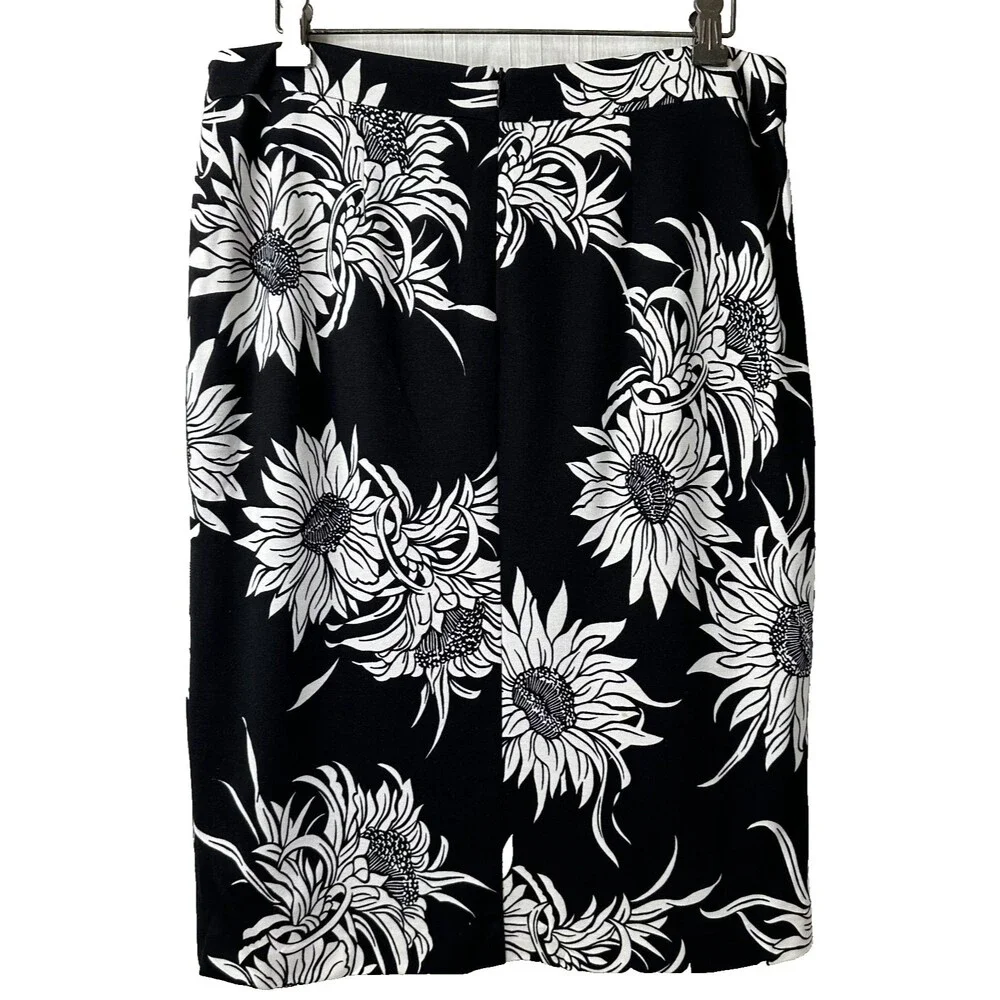 Anna Rachele Women's Floral Black & White Pencil Lined Midi Skirt Sz 8/44 Italy